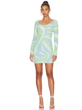 NWT super down from revolve Green & Blue Patterned Sweater Dress
